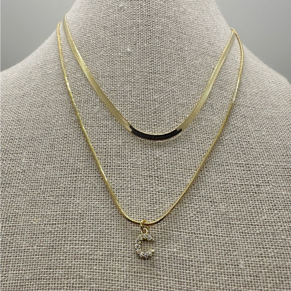 Double Layer Pendant Letter Necklaces in Gold Plated Stainless Steel - Picture 3 of 15